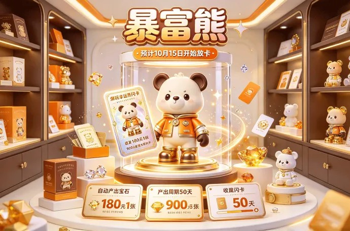 暴富熊预计10月15日开始放卡，潮玩幸运熊登场，首发180米一张