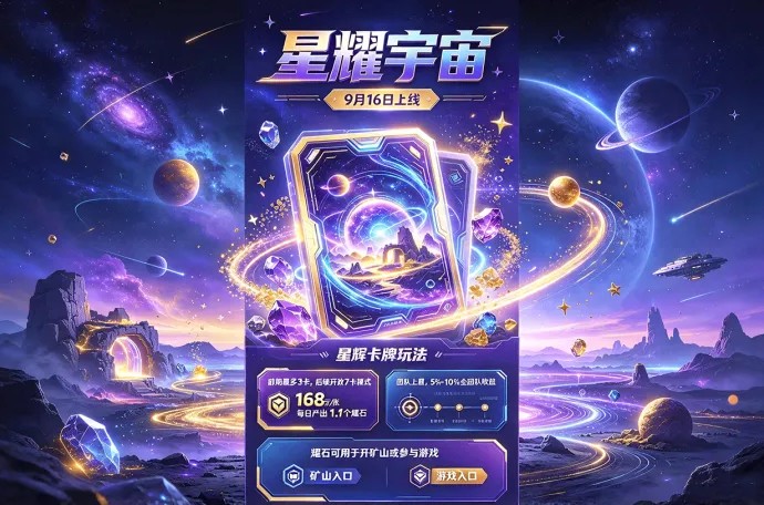 星耀宇宙运行26天，星辉卡牌产耀石，团队上星解锁收溢！