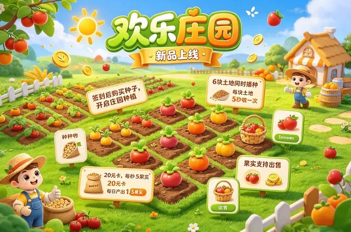 详细阅读:欢乐庄园新玩法上线,6块土地5秒收获一次,种植流程简单 欢乐庄园新玩法上线,6块土地5秒收获一次,种植流程简单