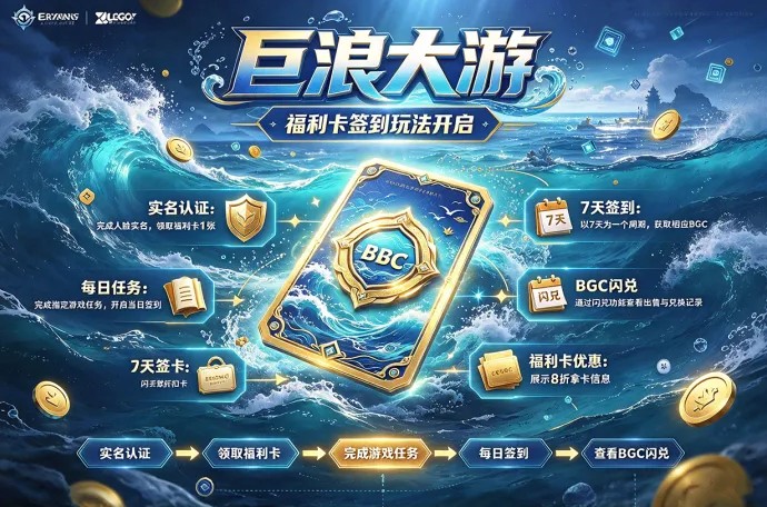 巨浪大游福利卡玩法上线！免费领卡，7天签到获取BGC
