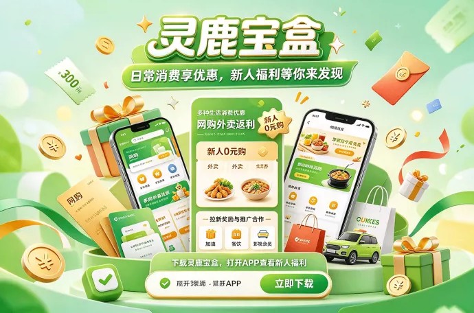 灵鹿宝盒优惠返利覆盖吃喝玩乐，新人还能领取0元购福利！