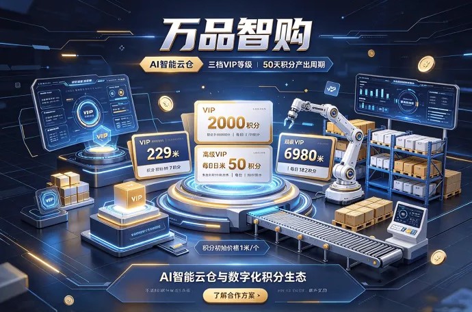万品智购推出AI智能云仓！三档VIP升级，50天积分产出玩法一览