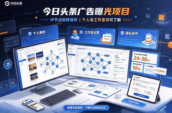 今日头条广告曝光项目怎么做？IP节点矩阵操作，个人和工作室均可了解