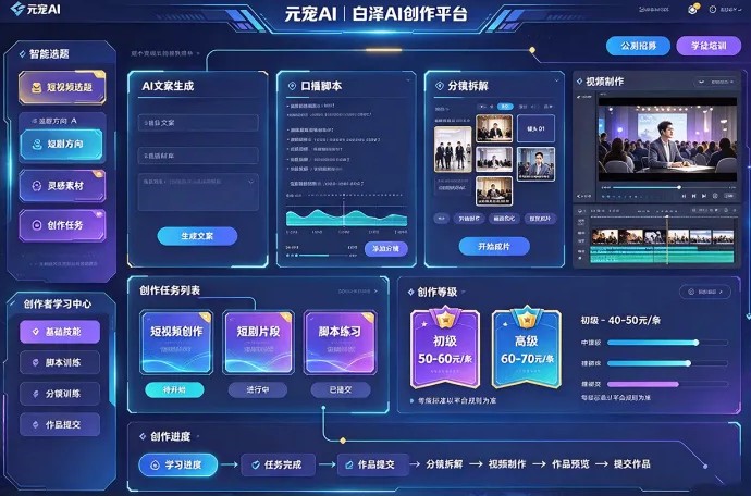 元宠AI公测招募创作者!短视频、短剧内容培训开启,单条创作报酬40-70