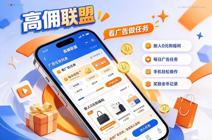 高佣联盟新玩法介绍！广告任务天天可做，新人还有0元购商品机会