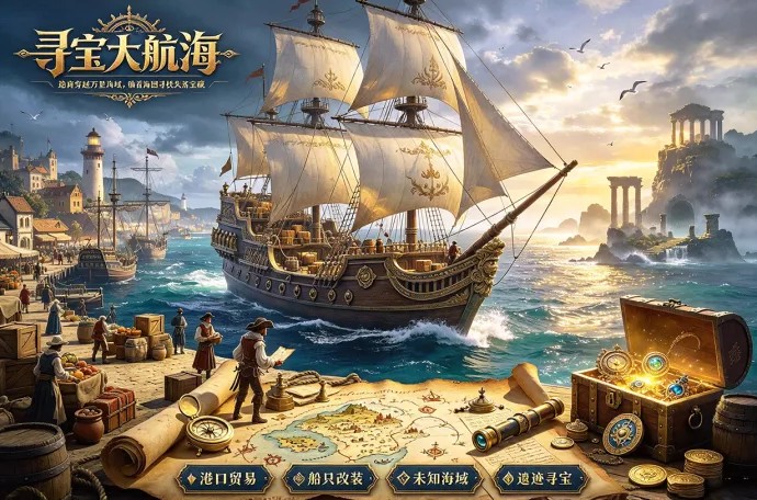 扬帆出海寻找失落宝藏！寻宝大航海融合港口贸易与船只改装玩法！