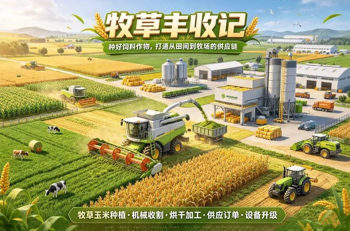 牧草丰收记开启饲料经营之路！牧草收割后烘干加工，逐步打通饲料出货流程！