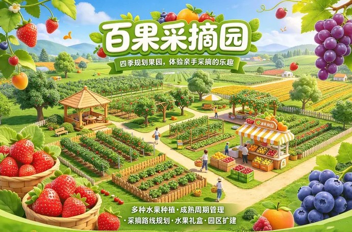 种水果还能开采摘园？百果采摘园规划游览路线，打造舒适休息区！