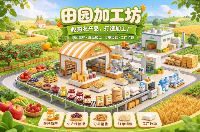 田园加工坊经营玩法来了！收购农产品、安排生产线，把原料加工成成品！
